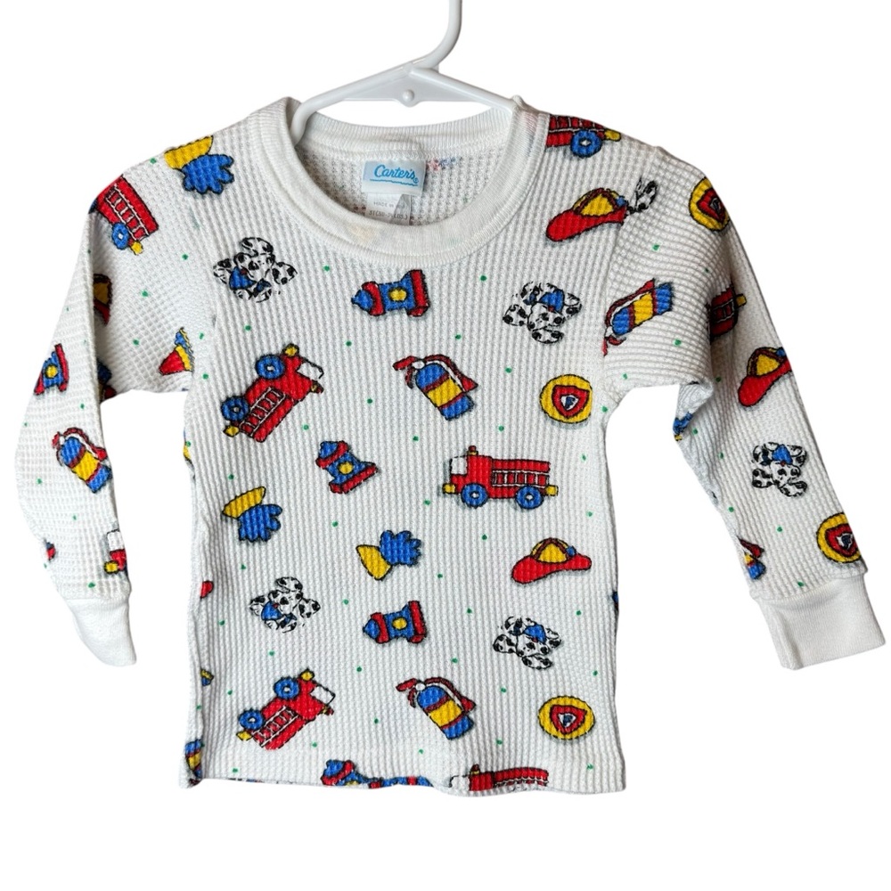 Vintage Carter’s Fireman Long Sleeve Waffle Knit Top